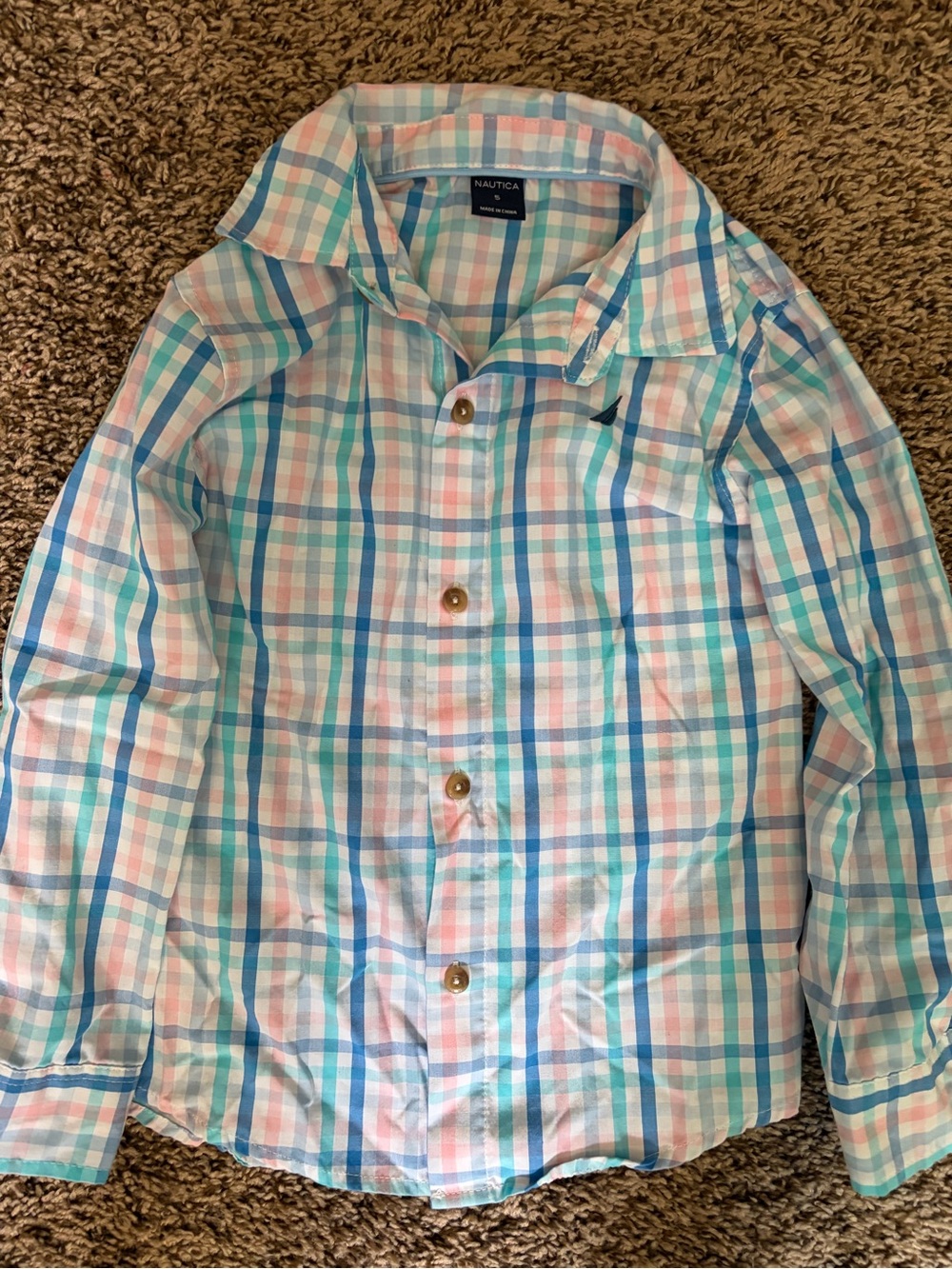 Nautica Boys' Plaid Button-Down Shirt in Blue, Pink & White boys 5T